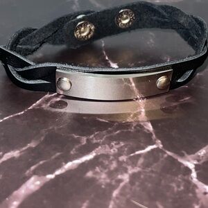 Plunder Black Braided Leather Bracelet with Silver ID Plate